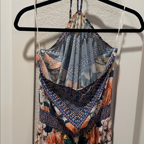 Jealous Tomato Floral Halter Jumpsuit with Blue and Orange Accents - Picture 5 of 6